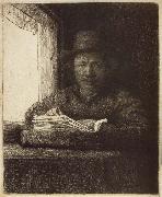 REMBRANDT Harmenszoon van Rijn Self-Portrait,Etching at a Window oil